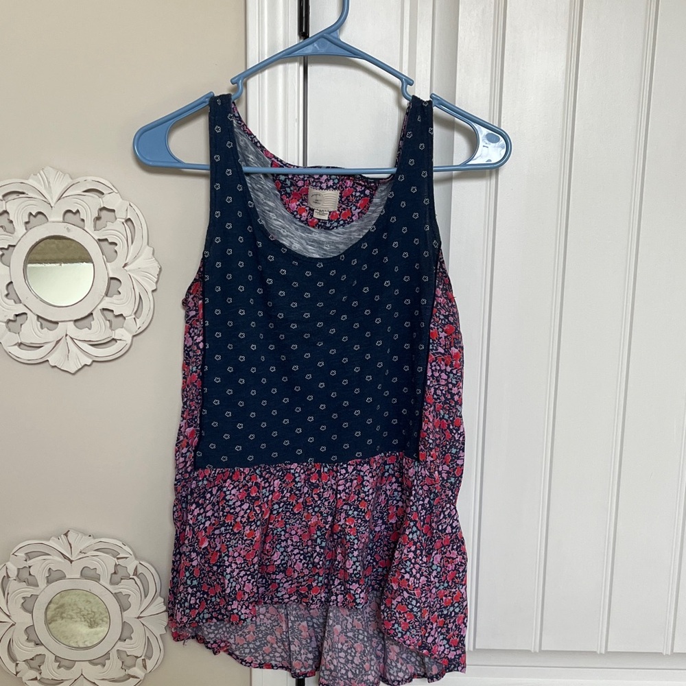 Anthropologie Navy and Pink Floral Tank Top